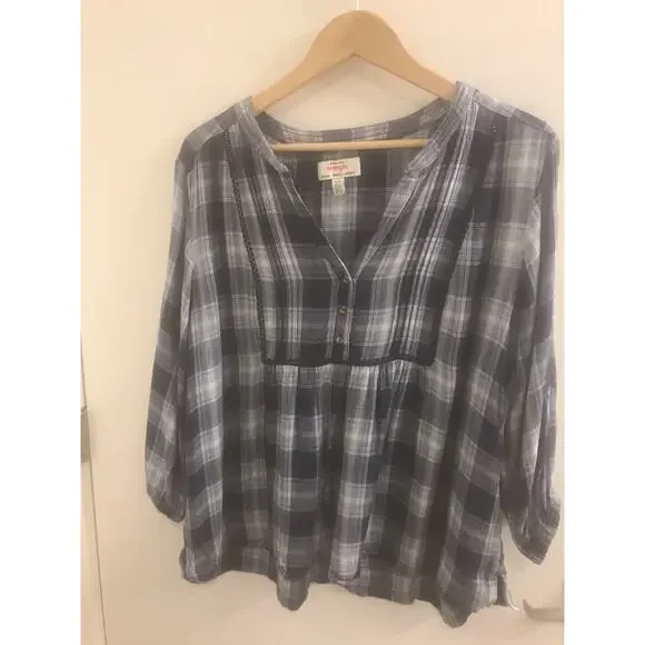 Wrangler Plaid Blouse Blue Womens XL - Picture 2 of 6